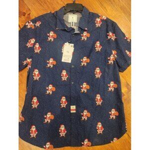 Denim & Flower Ricky Singh Santa Shirt Men's XL Blue Christmas Button Up NWT